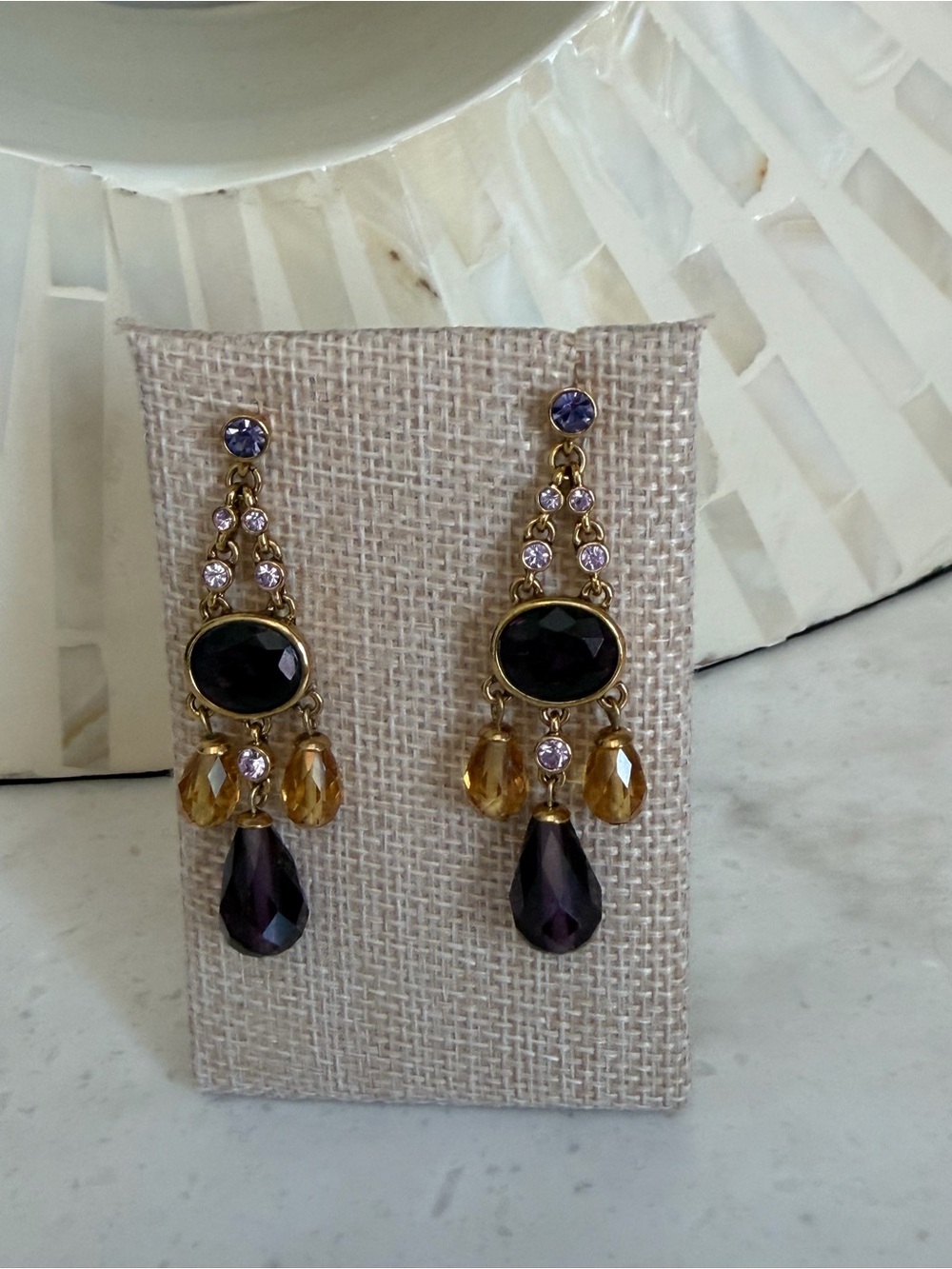 Carolee Gold-Tone Purple and Amber Drop Earrings - Women Jewelry